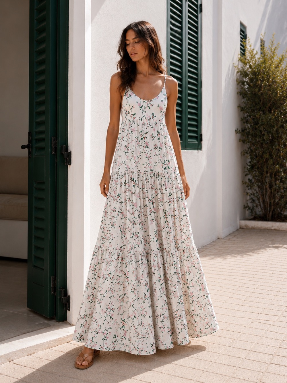 NWT Longchamp SS23 Floral Botanical Tiered Maxi Dress in White Floral Sz US 4 - Picture 3 of 17